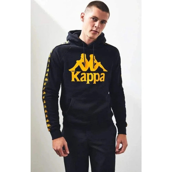 NEW Kappa Authentic Hurtado Pullover Hoodie Graphic Black/Yellow